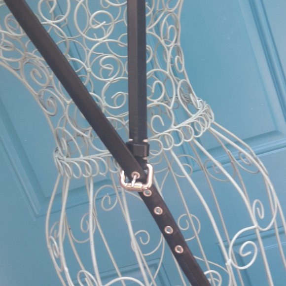 Genuine Leather Belt Thin Two Tone Black Suede Silver Metal Hardware - Picture 10 of 12